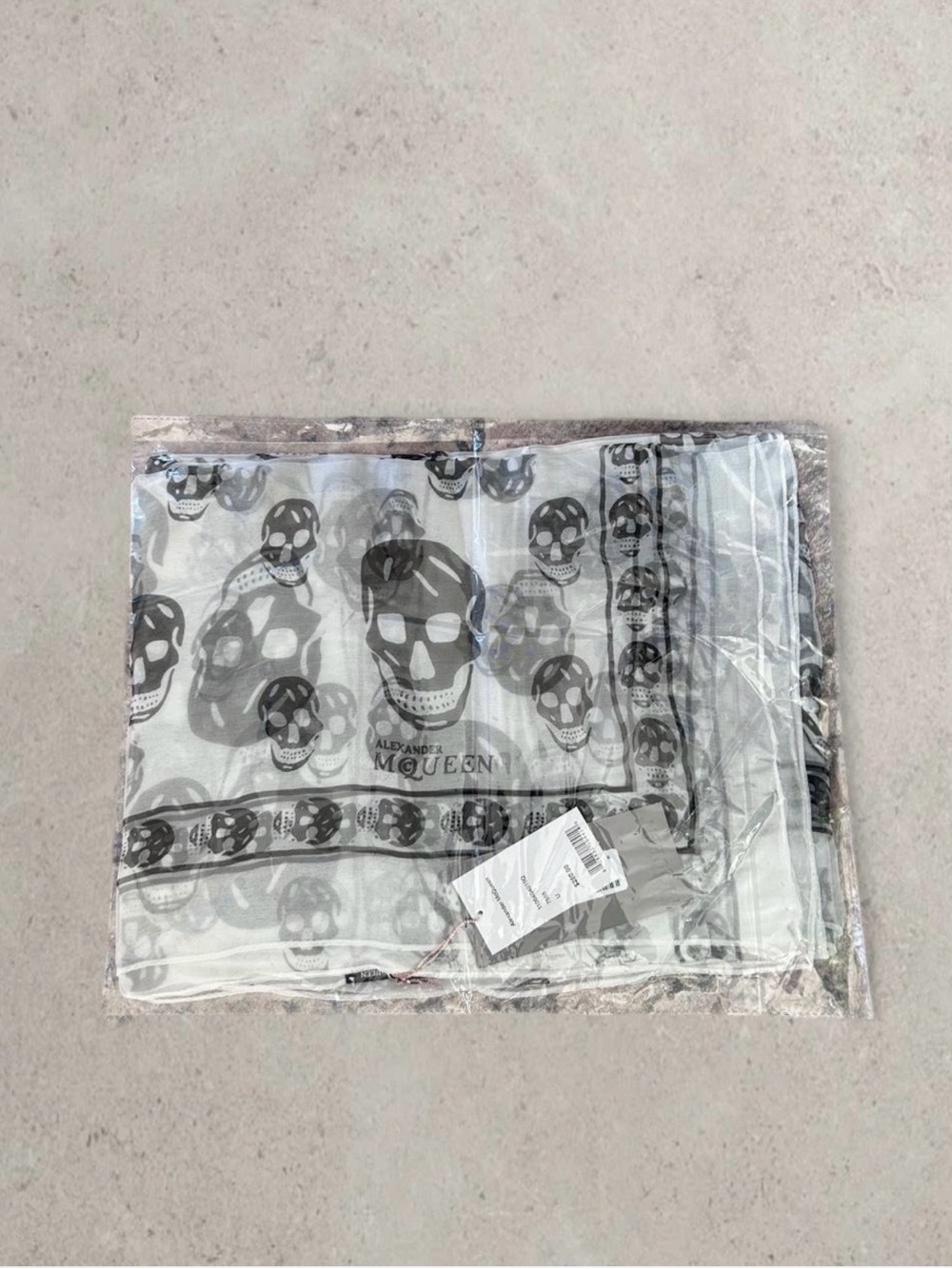 NWT Alexander McQueen Silk Skull Square Scarf Sheer White Black Italy Authentic